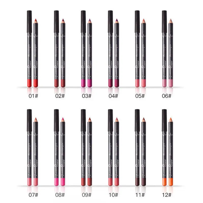 12Pcs/Set Waterproof Pencil Lipstick Set Pen Matte Lip Liner - LIPOXI