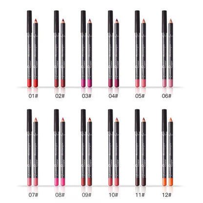 12Pcs/Set Waterproof Pencil Lipstick Set Pen Matte Lip Liner - LIPOXI