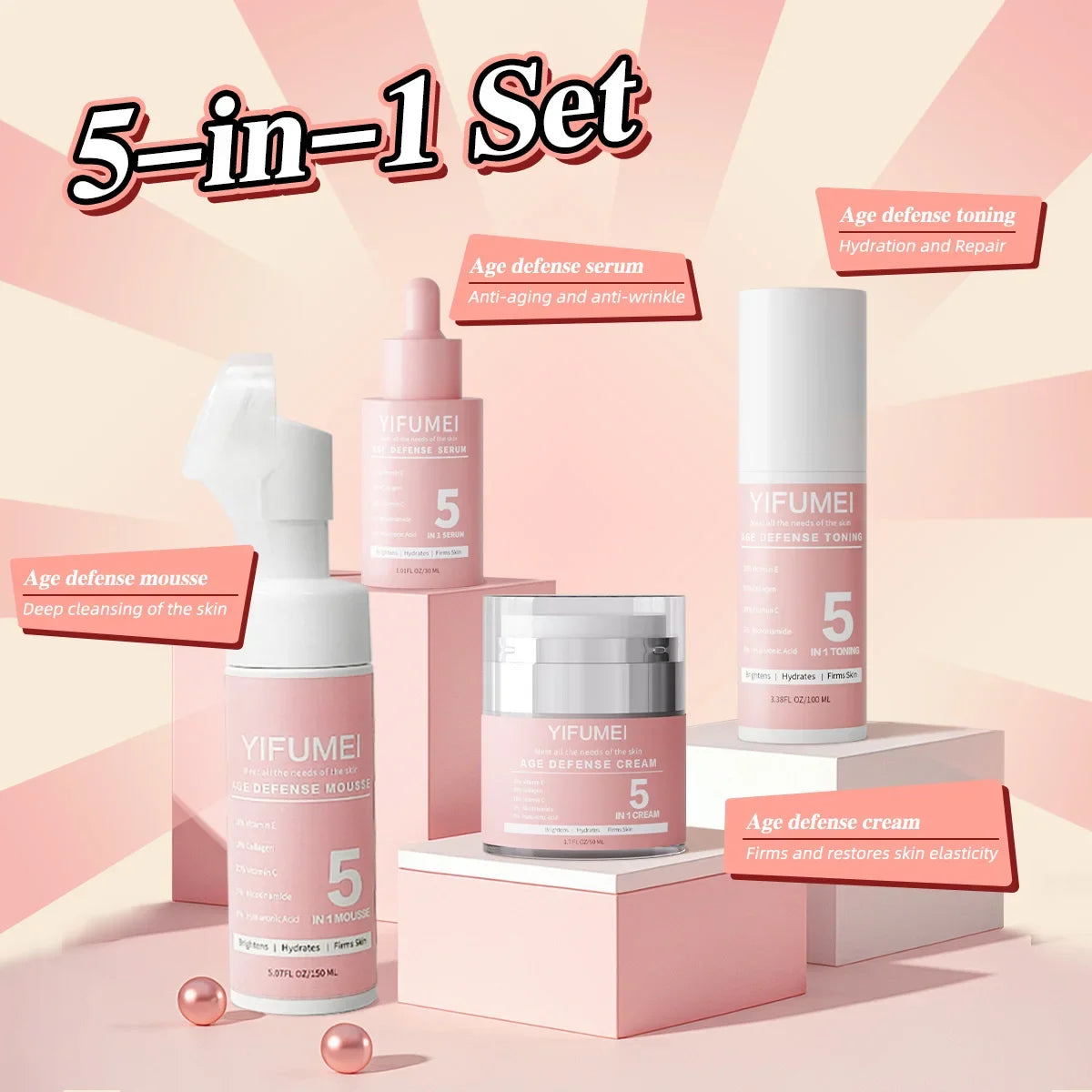 4-Piece 5-in-1 Hyaluronic Skincare Set - LIPOXI