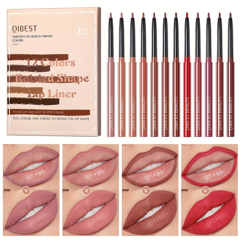 Qibest 12-Color Lip Liner Set - LIPOXI