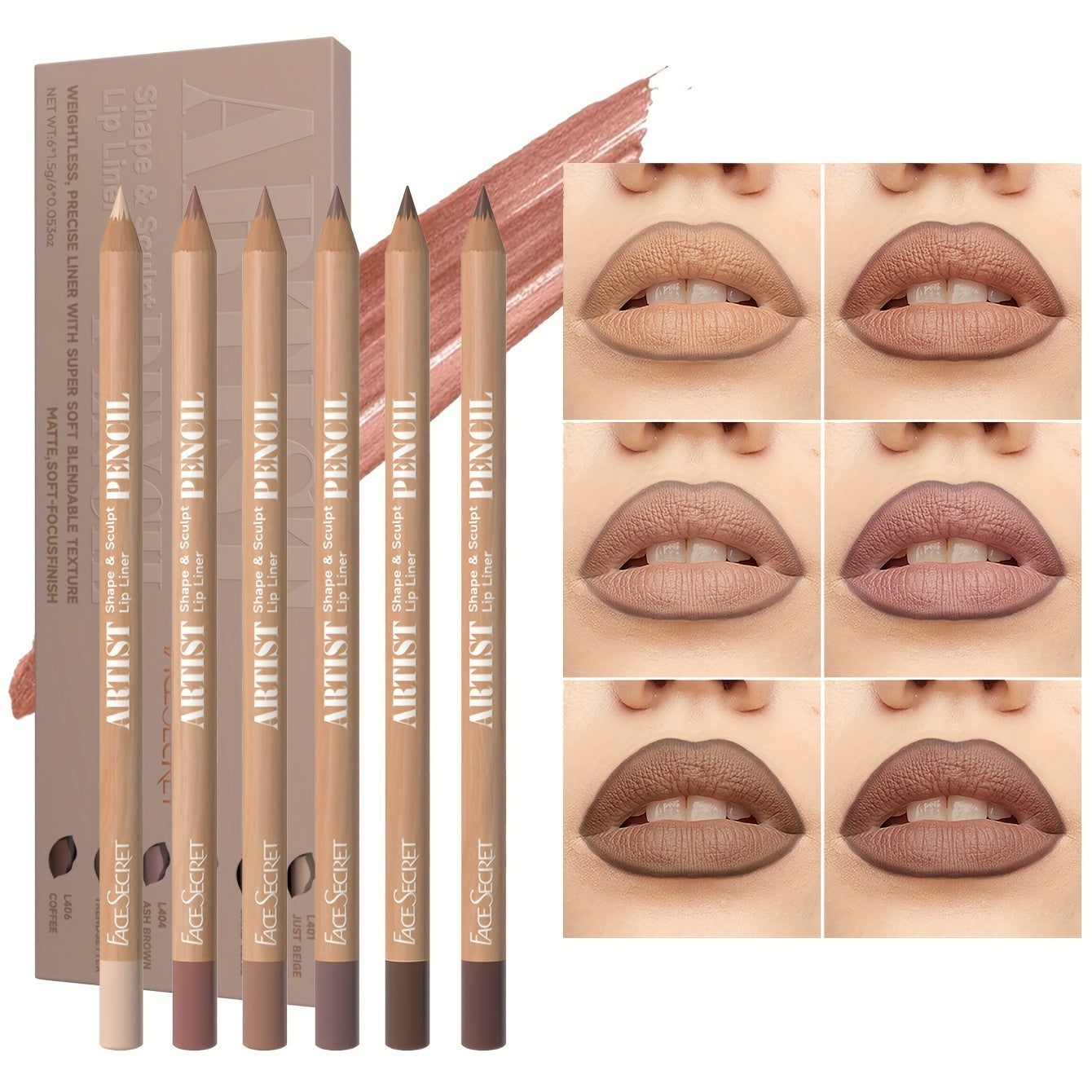 Nude Lip Perfection: 6-Piece Waterproof Liner Set - LIPOXI