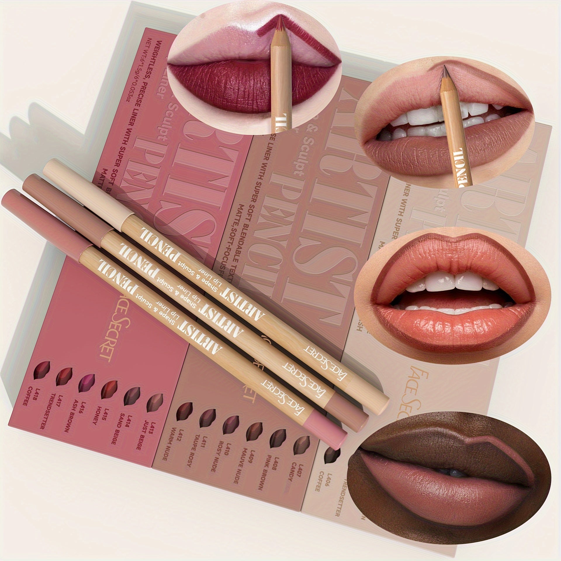 Nude Lip Perfection: 6-Piece Waterproof Liner Set - LIPOXI