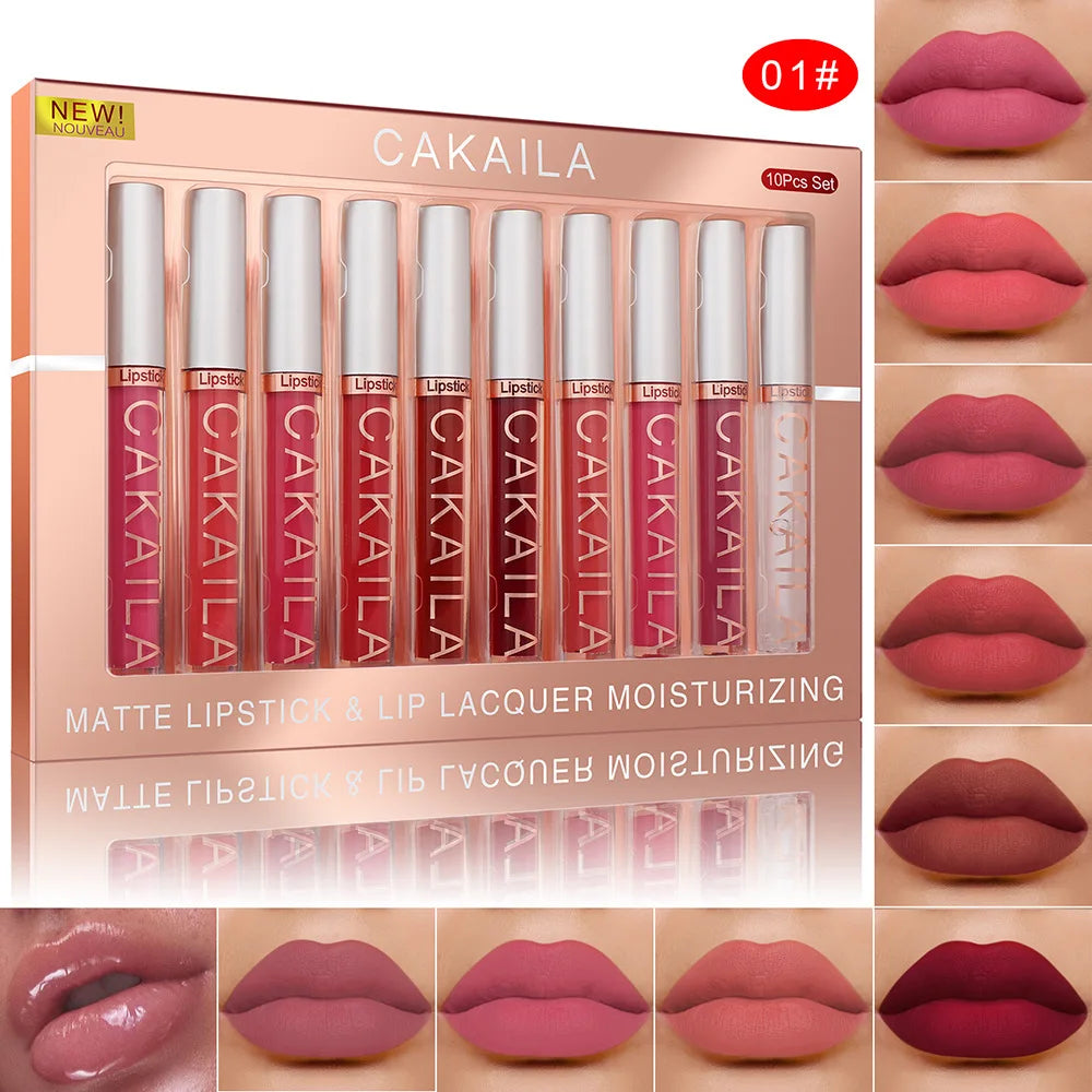 CAKAILA 10pcs/set Nude Lip Gloss Matte Lipstick Women - LIPOXI