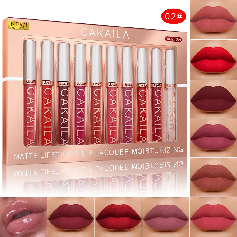 CAKAILA 10pcs/set Nude Lip Gloss Matte Lipstick Women - LIPOXI