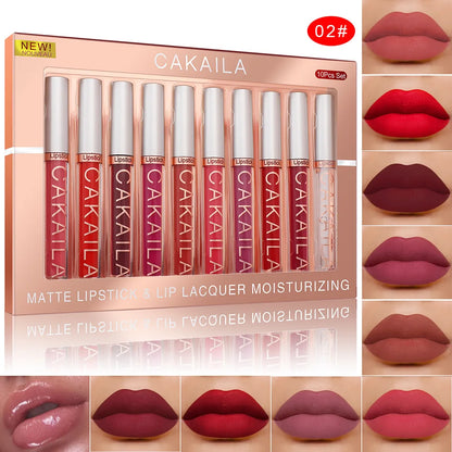 CAKAILA 10pcs/set Nude Lip Gloss Matte Lipstick Women - LIPOXI