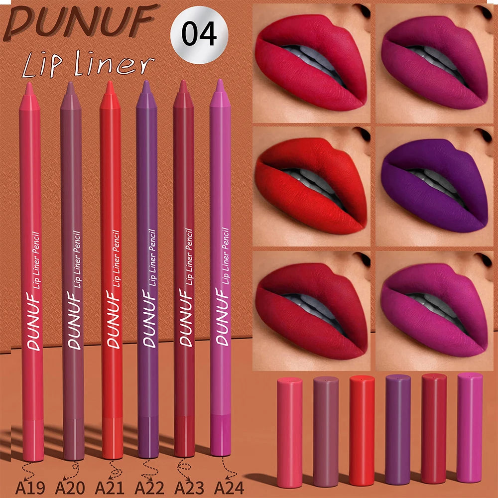 DUNUF 6Pcs Waterproof Matte Soft Lip Liner Pencil Set - LIPOXI