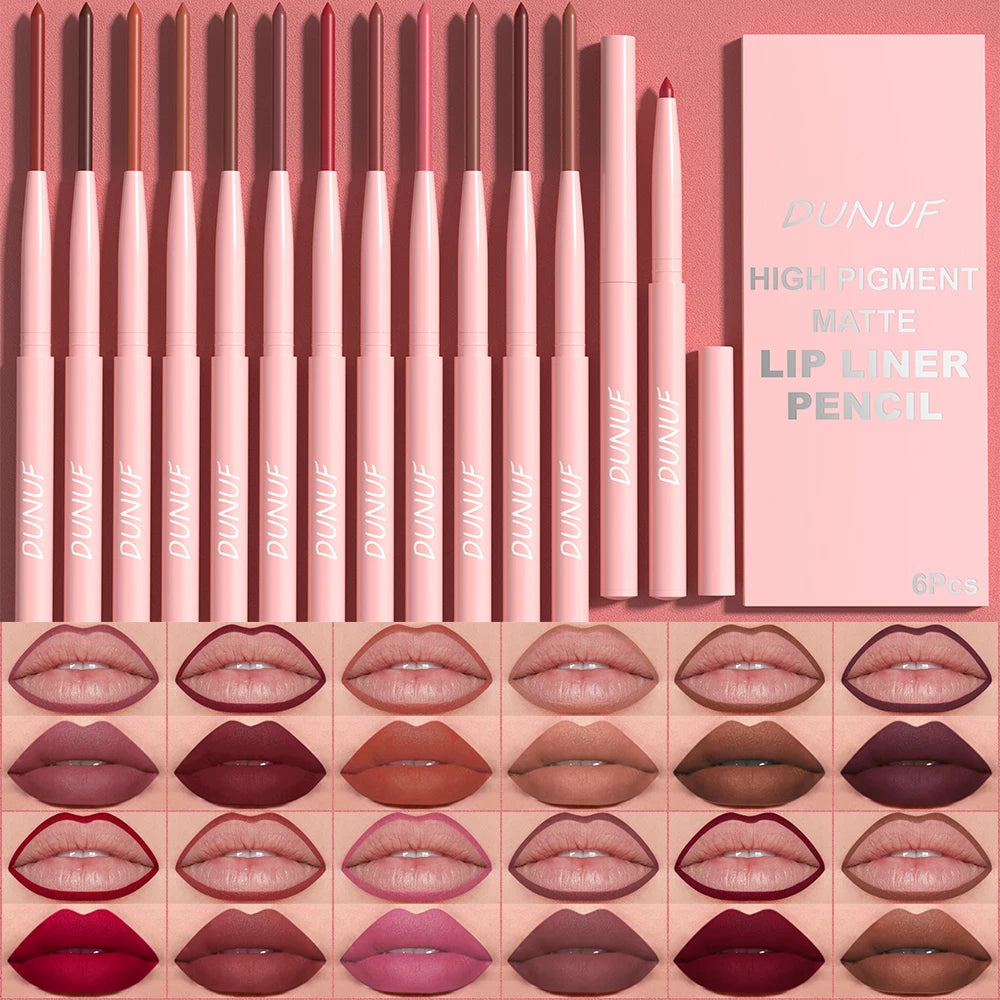 DUNUF 6pcs/set Velvet Matte Lipliner Waterproof Lip Tint - LIPOXI