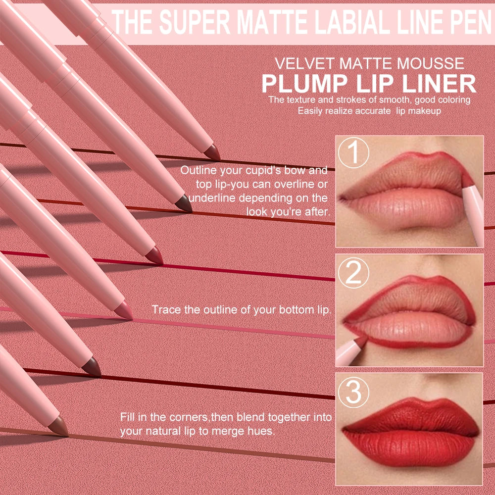 DUNUF 6pcs/set Velvet Matte Lipliner Waterproof Lip Tint - LIPOXI