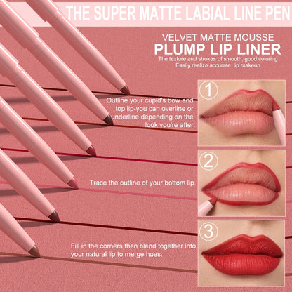 DUNUF 6pcs/set Velvet Matte Lipliner Waterproof Lip Tint - LIPOXI