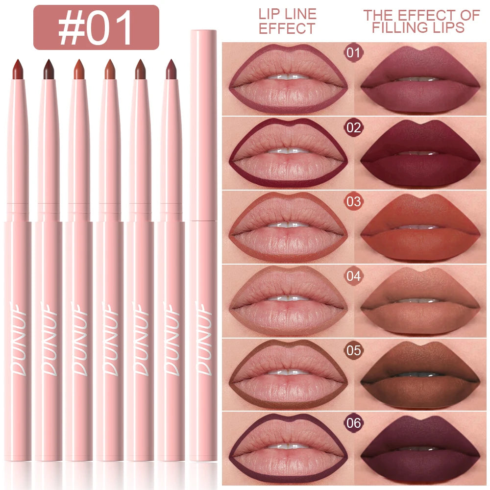 DUNUF 6pcs/set Velvet Matte Lipliner Waterproof Lip Tint - LIPOXI