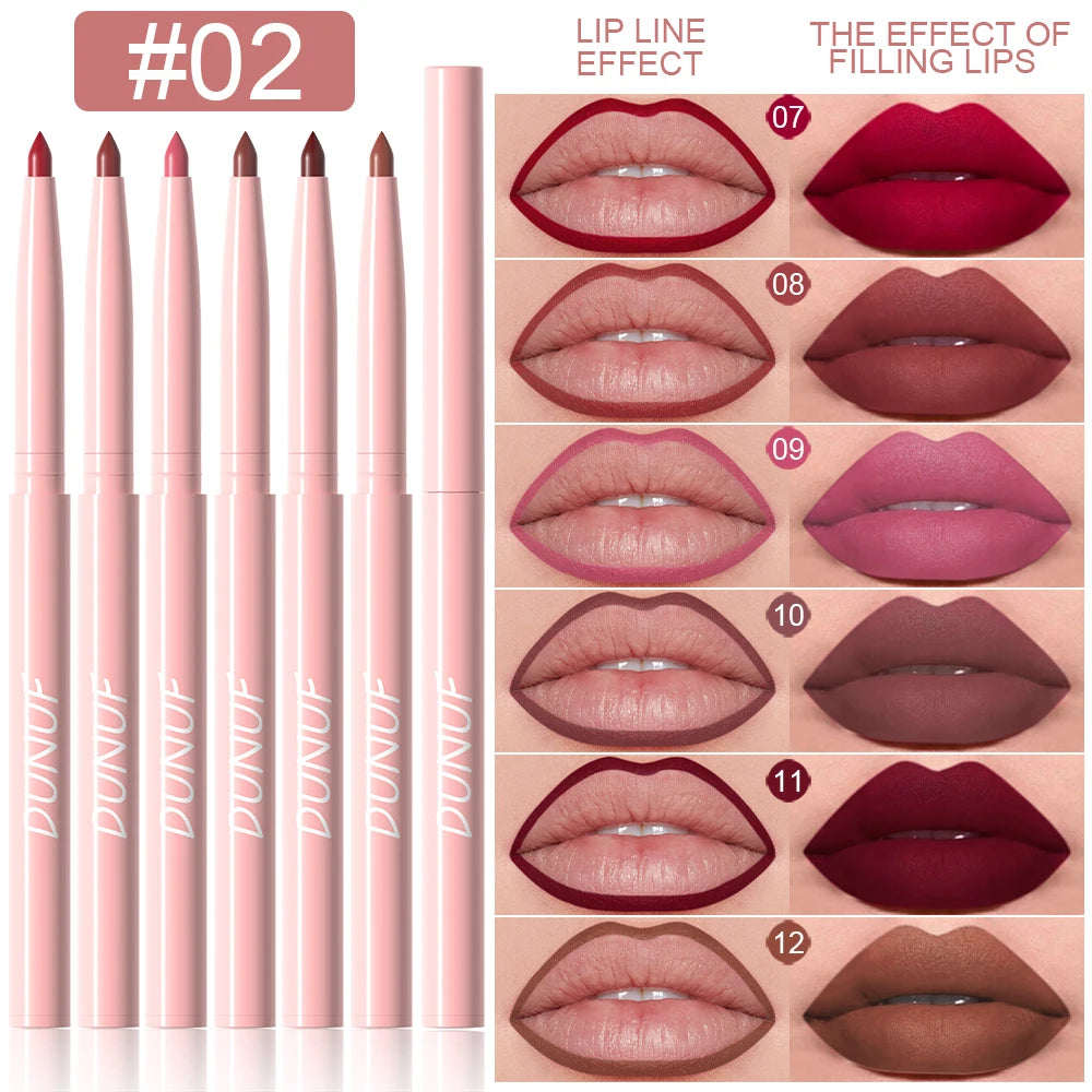 DUNUF 6pcs/set Velvet Matte Lipliner Waterproof Lip Tint - LIPOXI