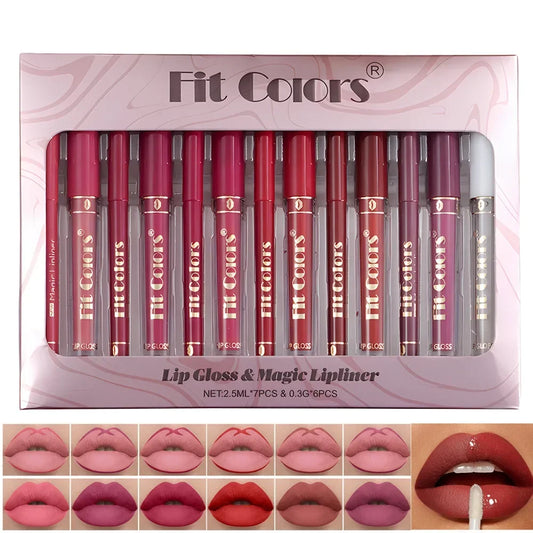 Fit Colors 6+7 Lip Gloss Lip Liner Pencil Case Set - LIPOXI