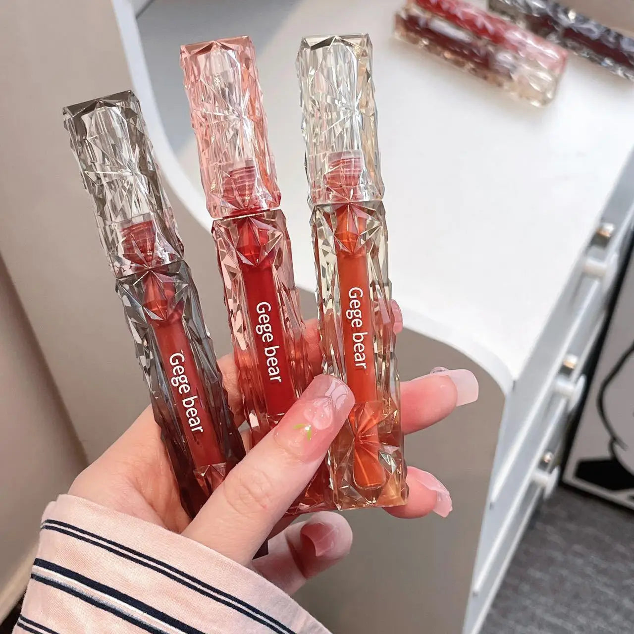 Gegebear Crystal Transparent Drilling Mirror Lip Glaze Long Lasting - LIPOXI