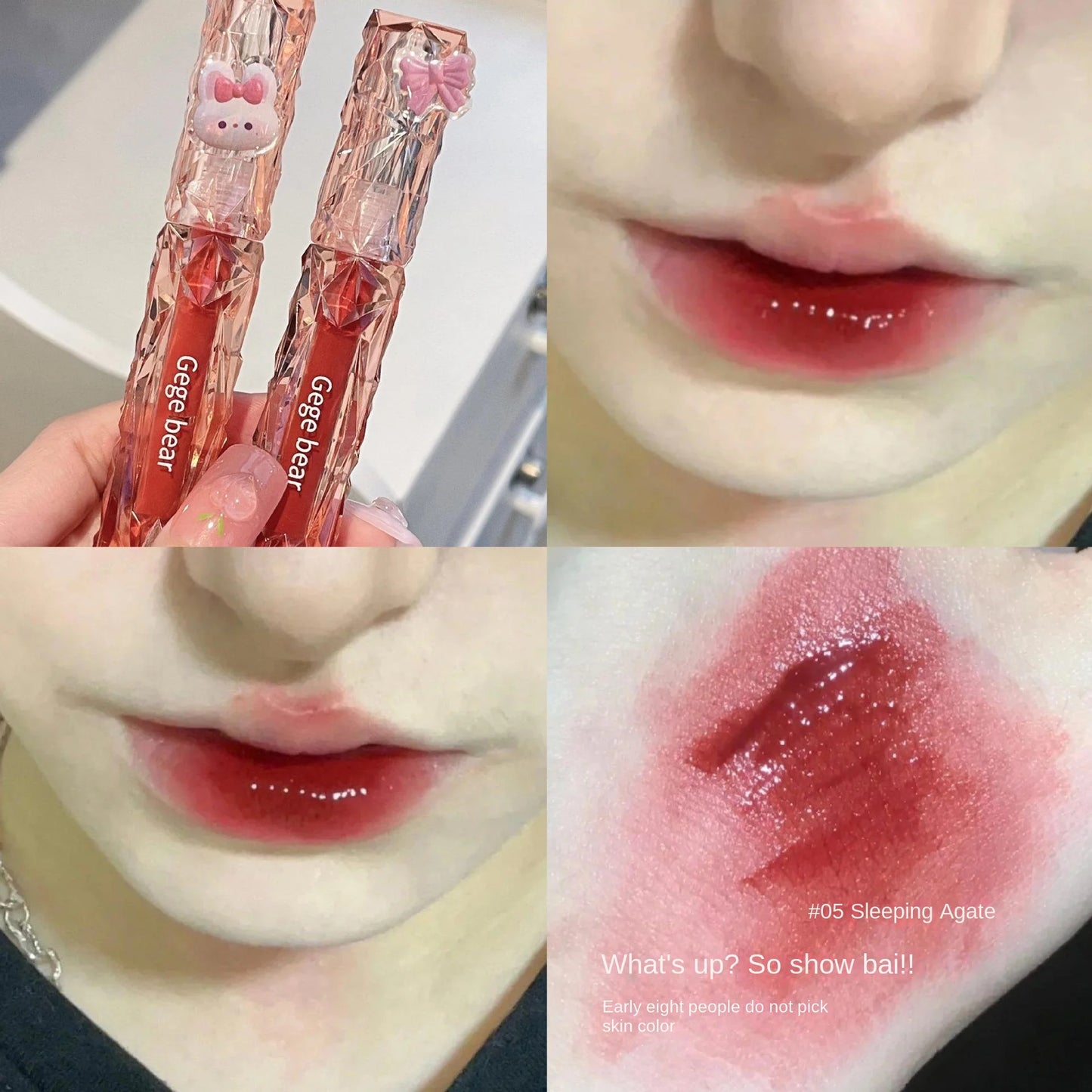 Gegebear Crystal Transparent Drilling Mirror Lip Glaze Long Lasting - LIPOXI