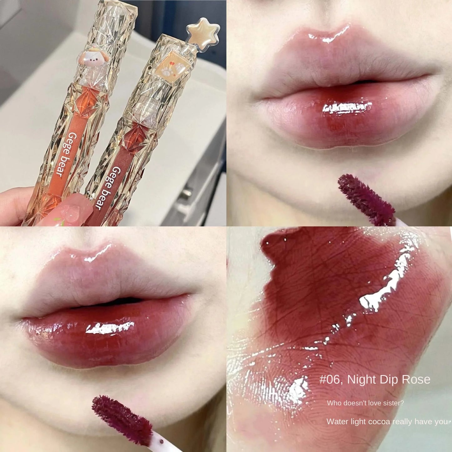 Gegebear Crystal Transparent Drilling Mirror Lip Glaze Long Lasting - LIPOXI