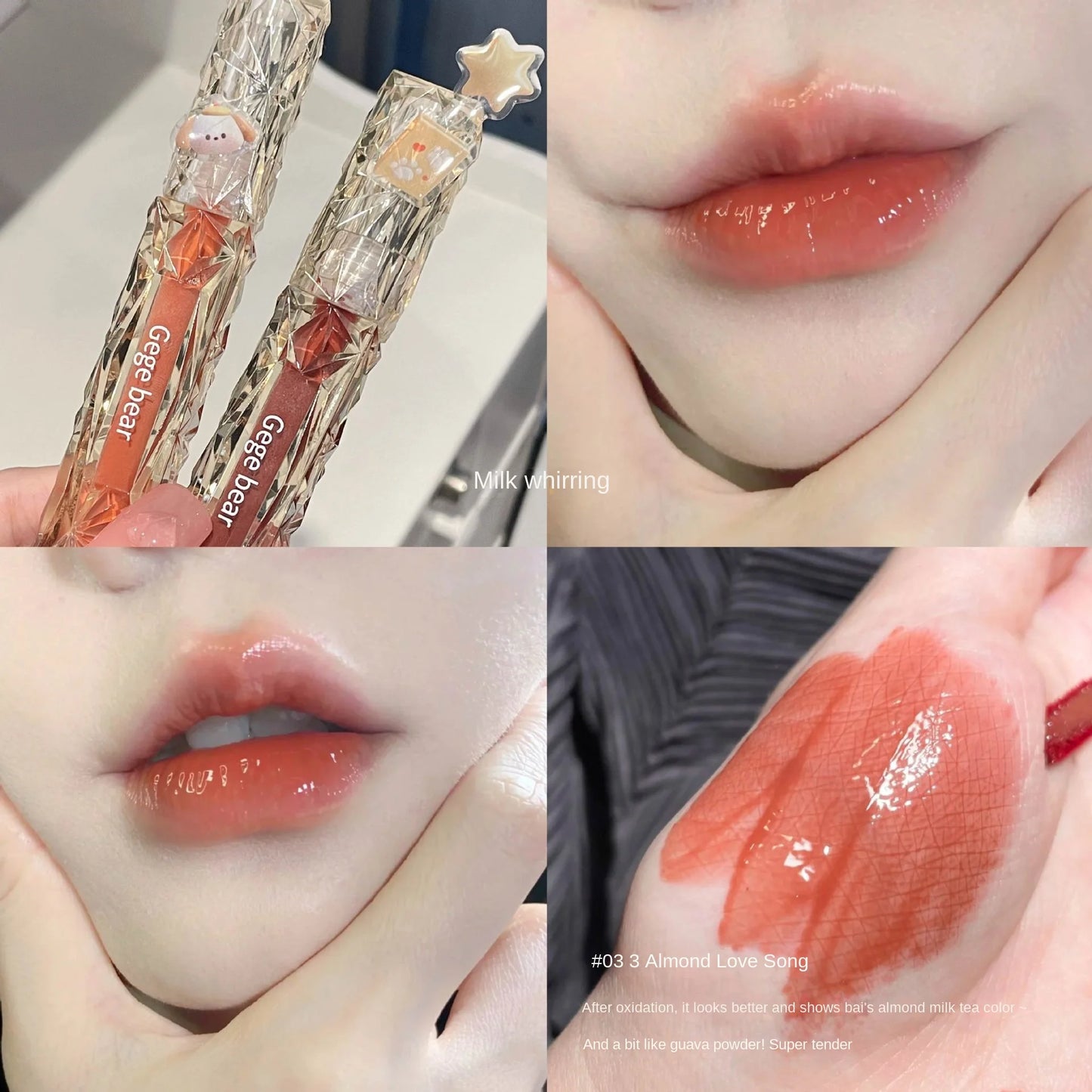 Gegebear Crystal Transparent Drilling Mirror Lip Glaze Long Lasting - LIPOXI