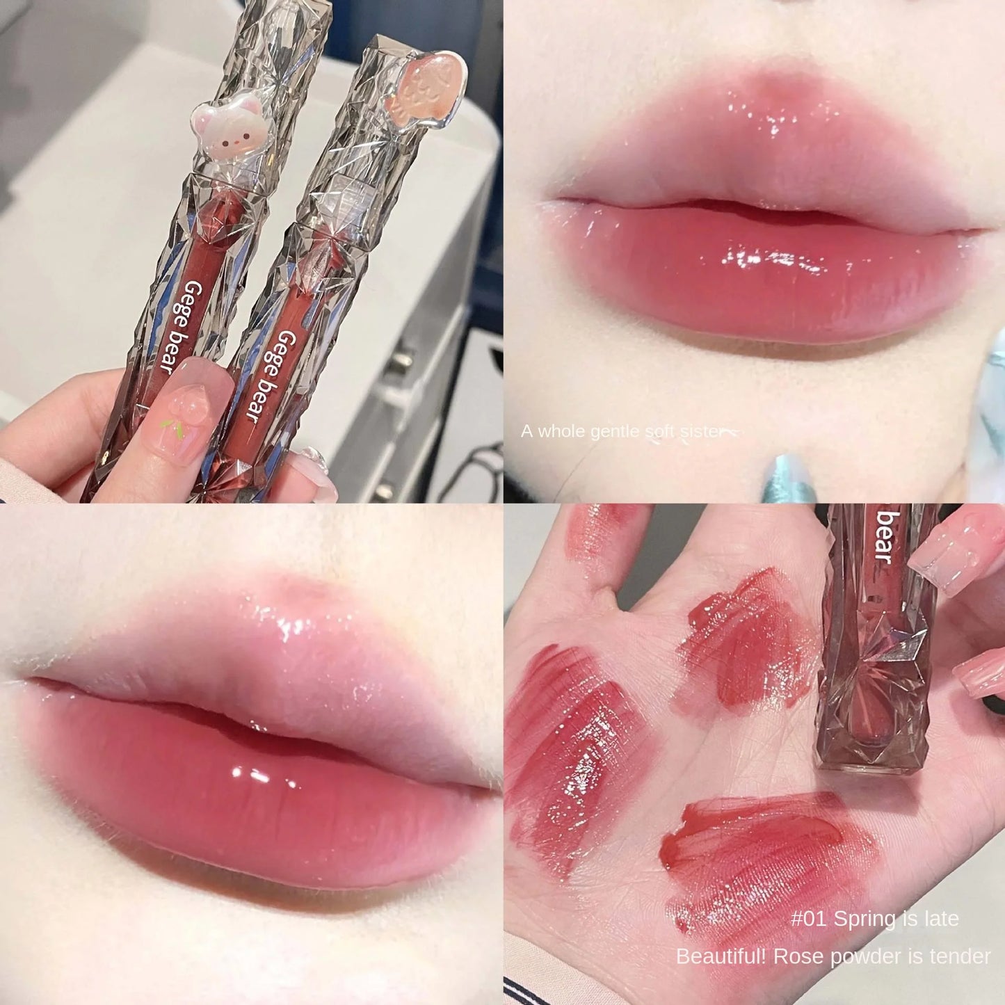Gegebear Crystal Transparent Drilling Mirror Lip Glaze Long Lasting - LIPOXI