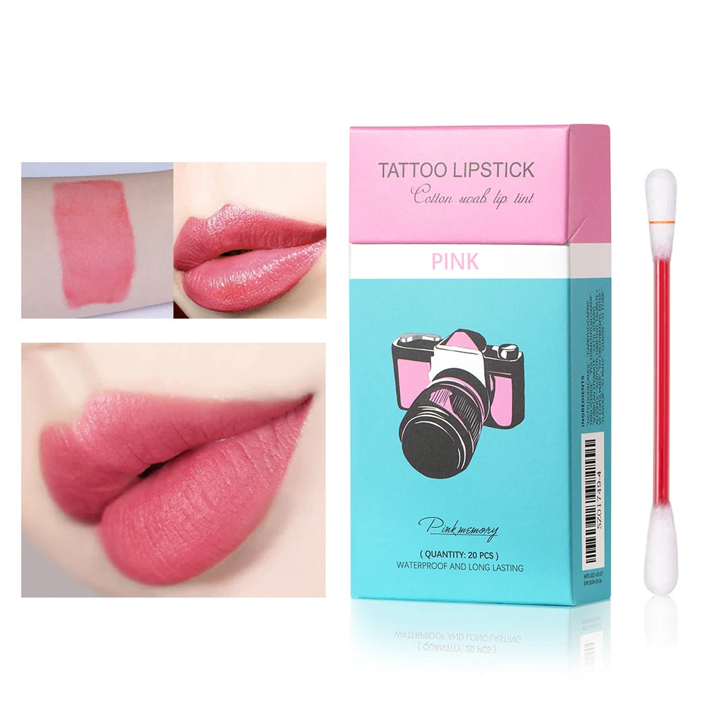 20PCS/BOX Tattoo Lipstick Cotton Swab Lip Tint Matte Gloss - LIPOXI