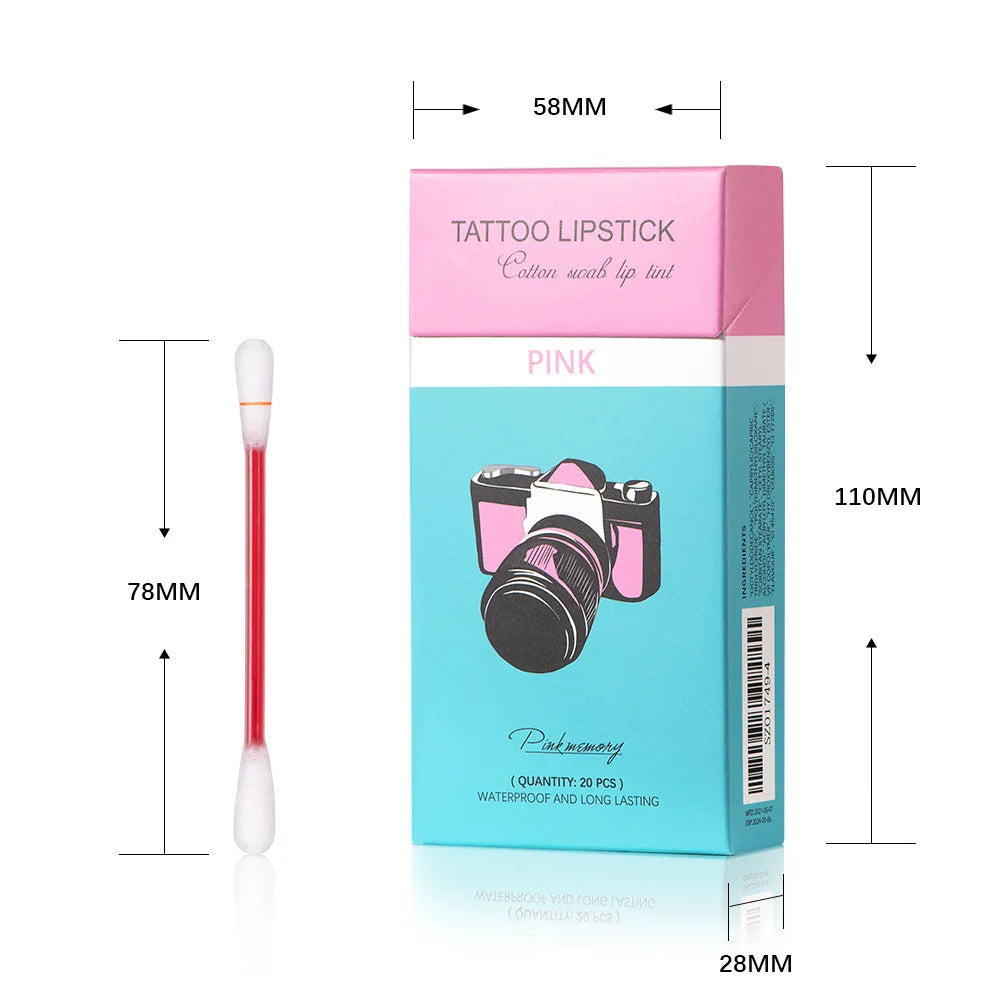 20PCS/BOX Tattoo Lipstick Cotton Swab Lip Tint Matte Gloss - LIPOXI