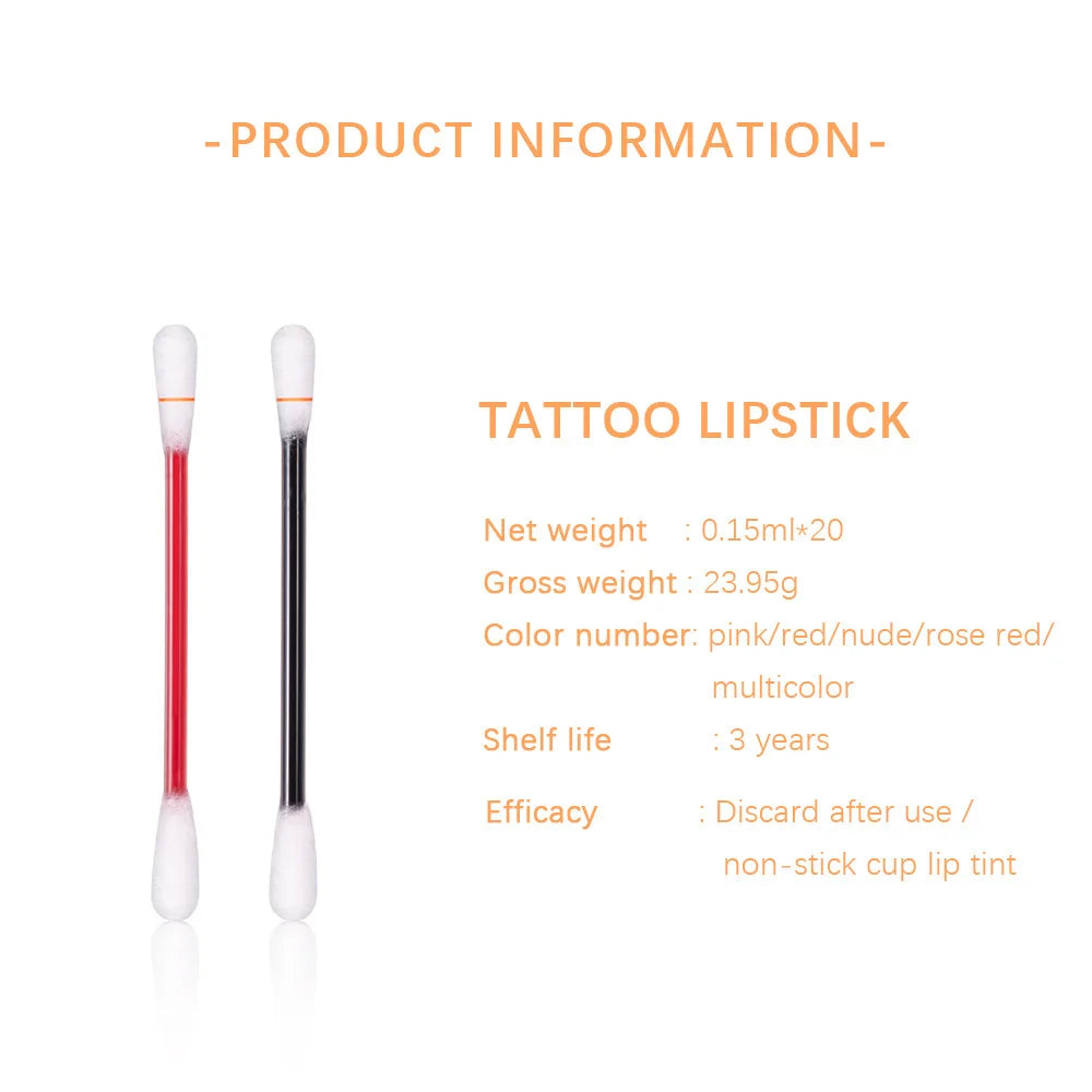 20PCS/BOX Tattoo Lipstick Cotton Swab Lip Tint Matte Gloss - LIPOXI