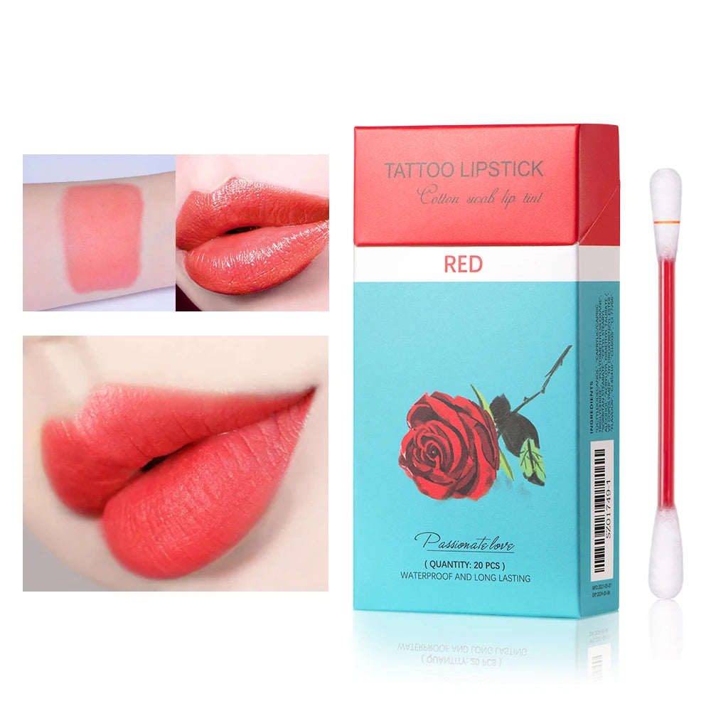 20PCS/BOX Tattoo Lipstick Cotton Swab Lip Tint Matte Gloss - LIPOXI