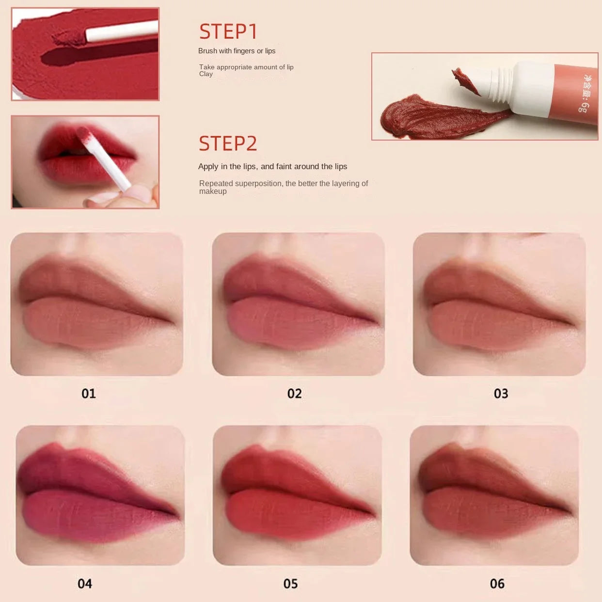 Lip Gloss Moisturizing Lip Tint Mud 6 Colors Long Lasting - LIPOXI