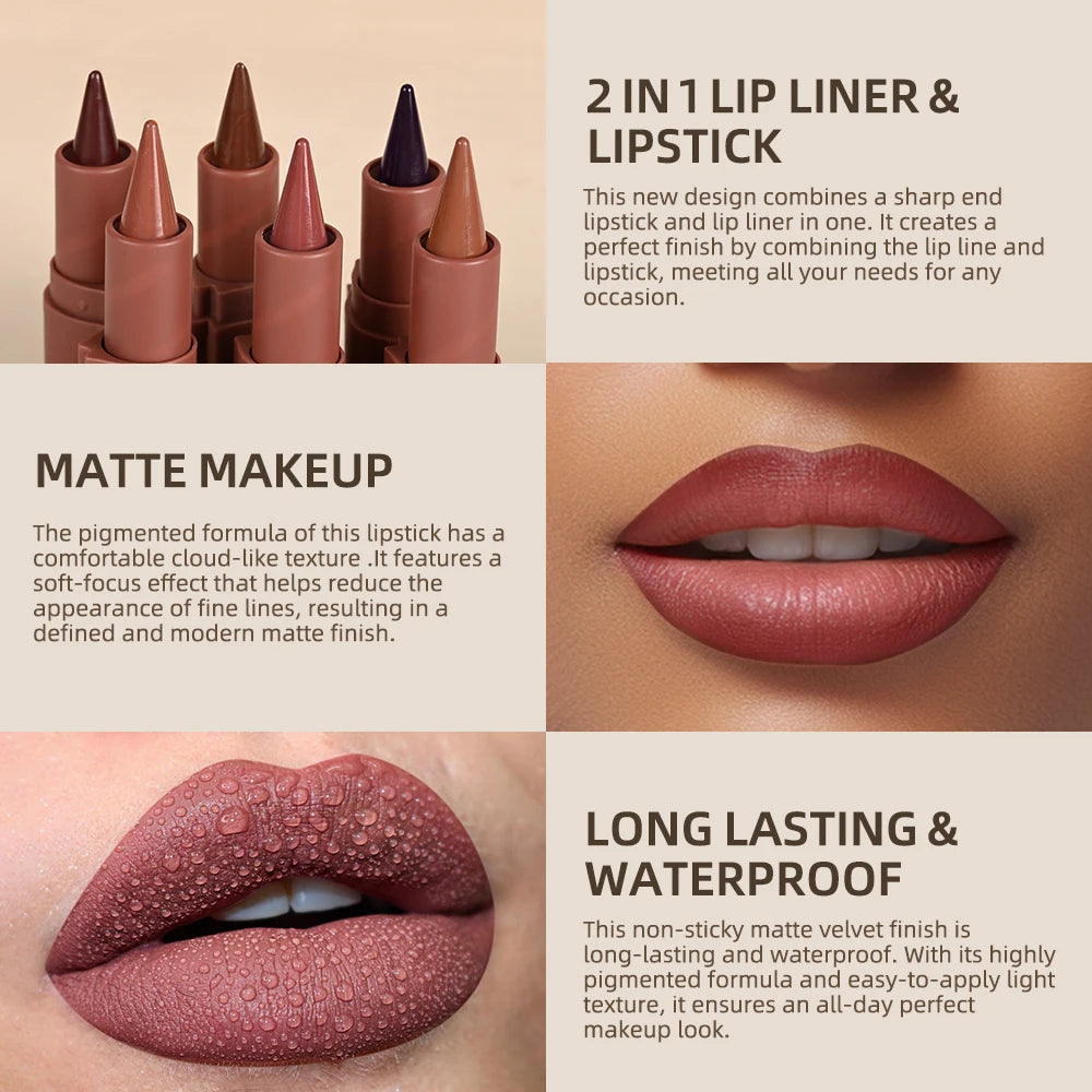 Lip Liner Tapered Gradient Matte Black Brown Velvet Lipstick - LIPOXI