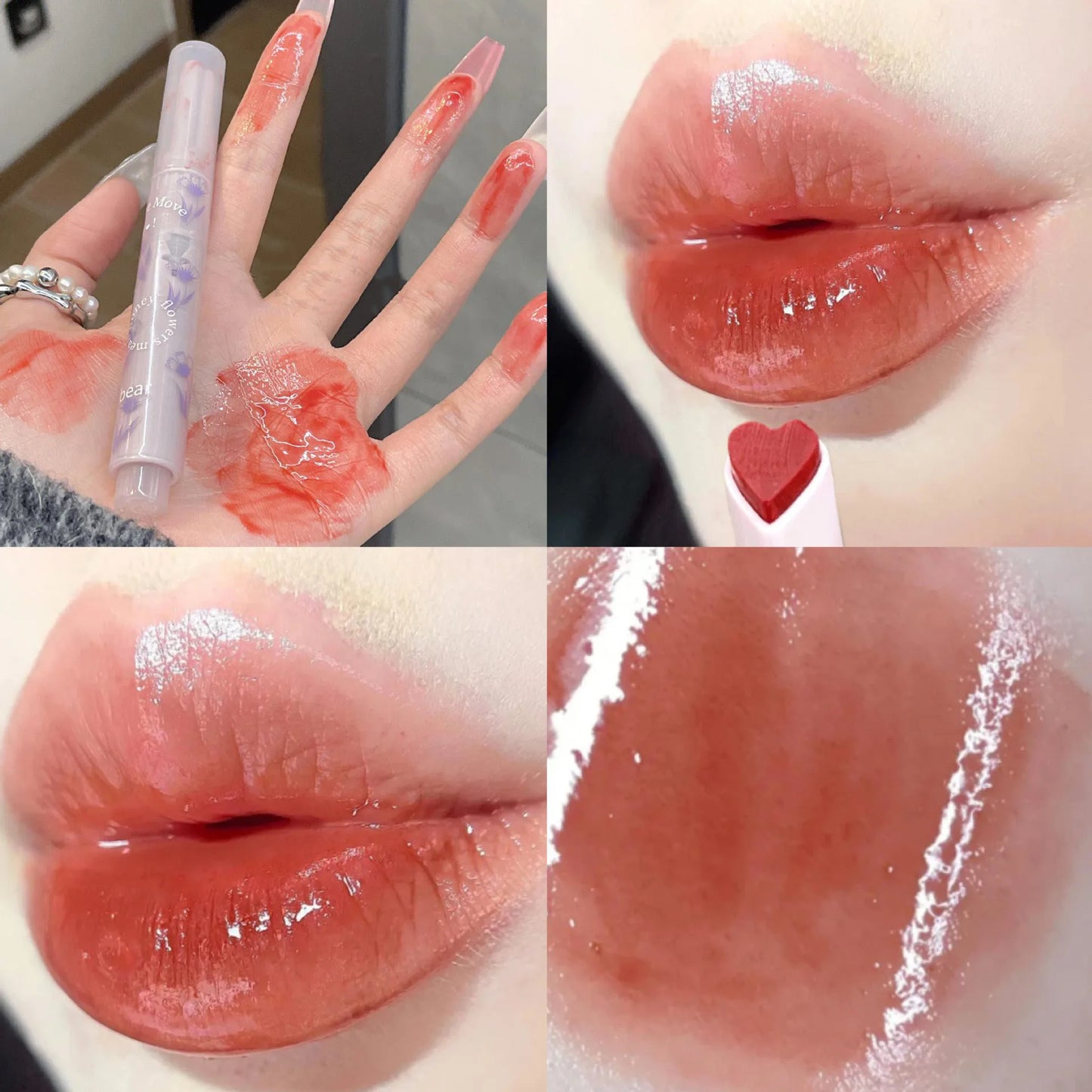 Water-Light Lip Glaze Mirror Glitter Lip Tint Love Heart Shape - LIPOXI