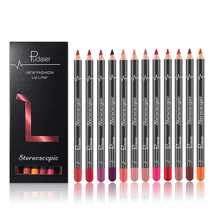 12 Pcs Set Waterproof Lip Liner Pencil Nude Matte Moisturizing - LIPOXI