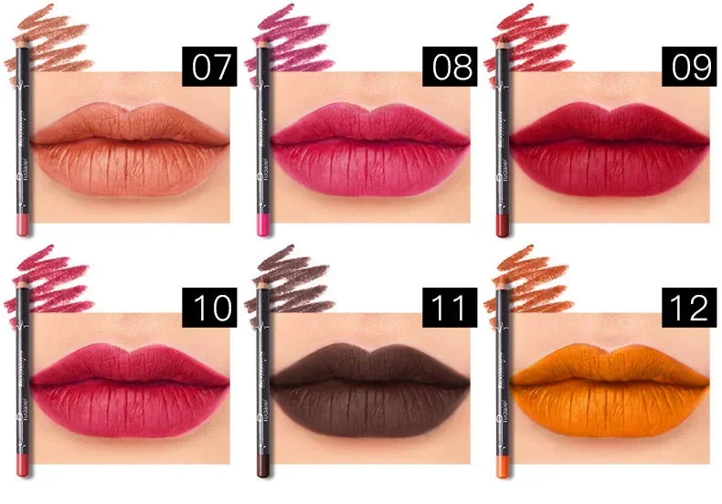 12 Pcs Set Waterproof Lip Liner Pencil Nude Matte Moisturizing - LIPOXI