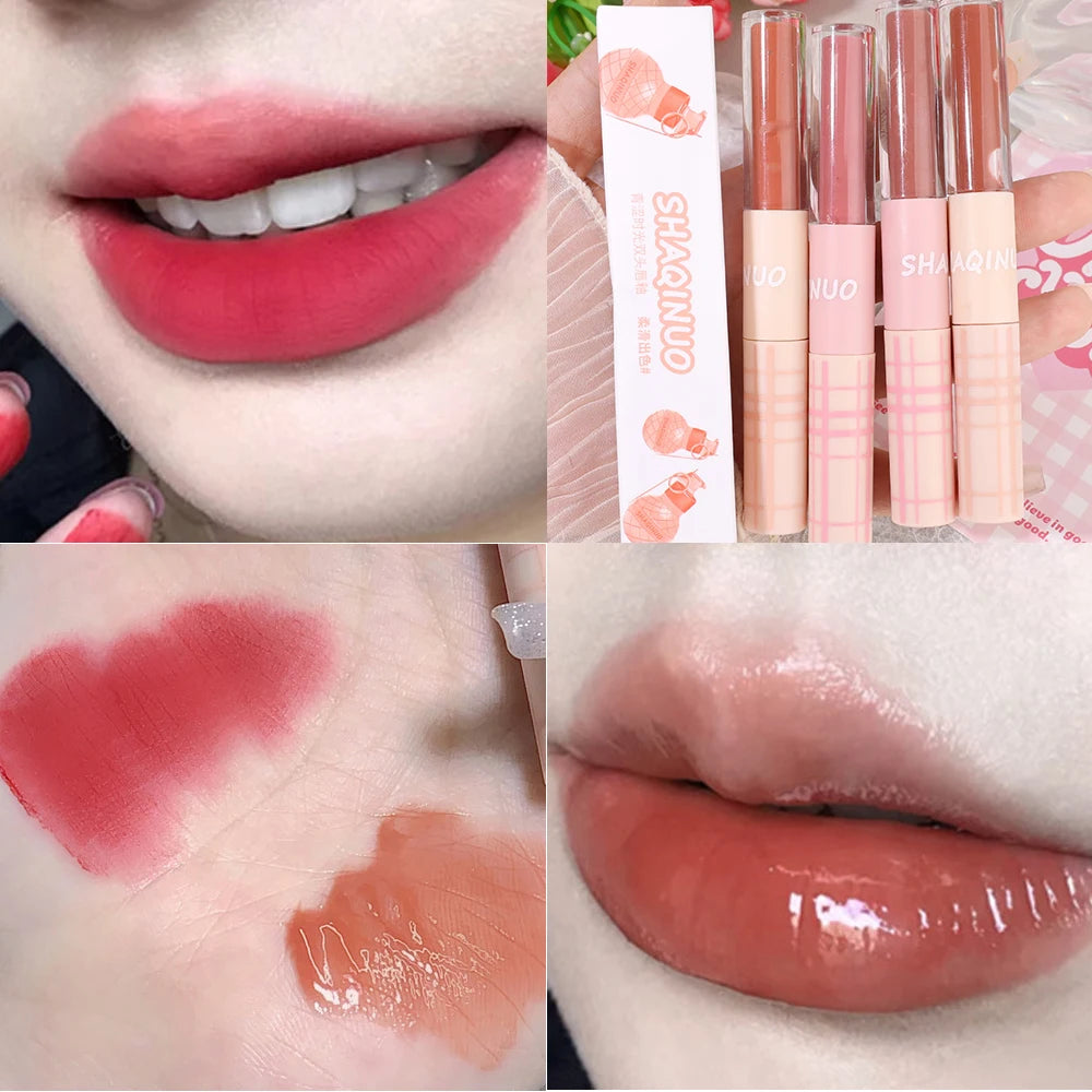 Double Head Lip Gloss Full Gloss Mirror Matte Velvet Lip Mud - LIPOXI