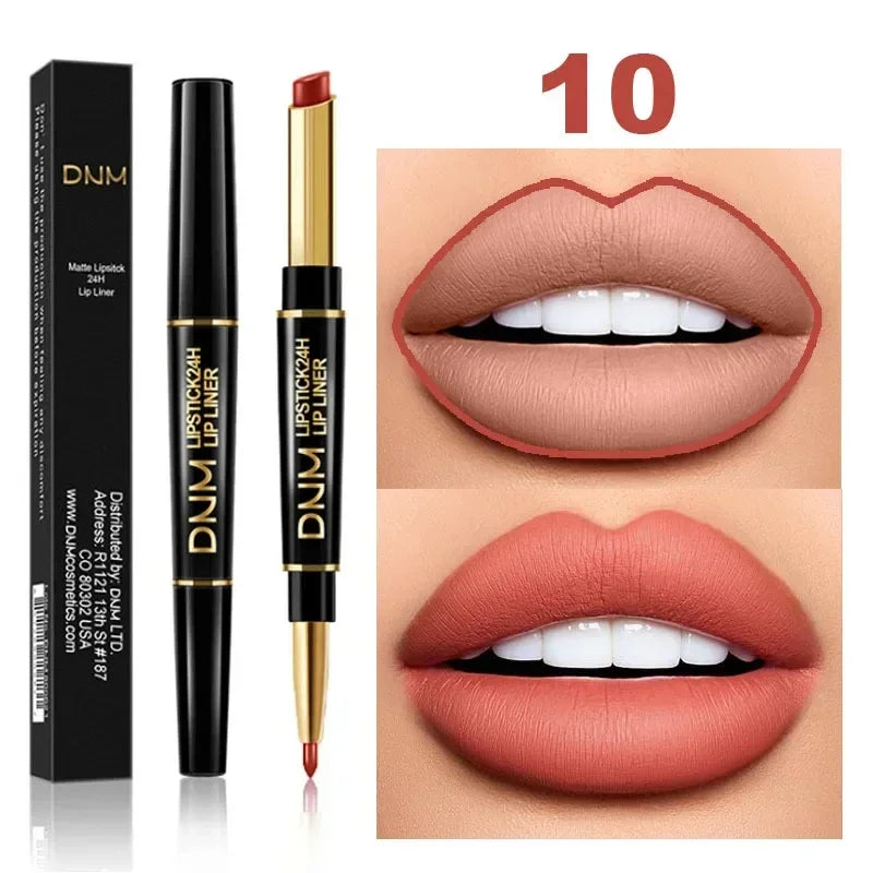 2 In 1 Matte Lipstick Pencil Double Ended Lip Liner Pen - LIPOXI