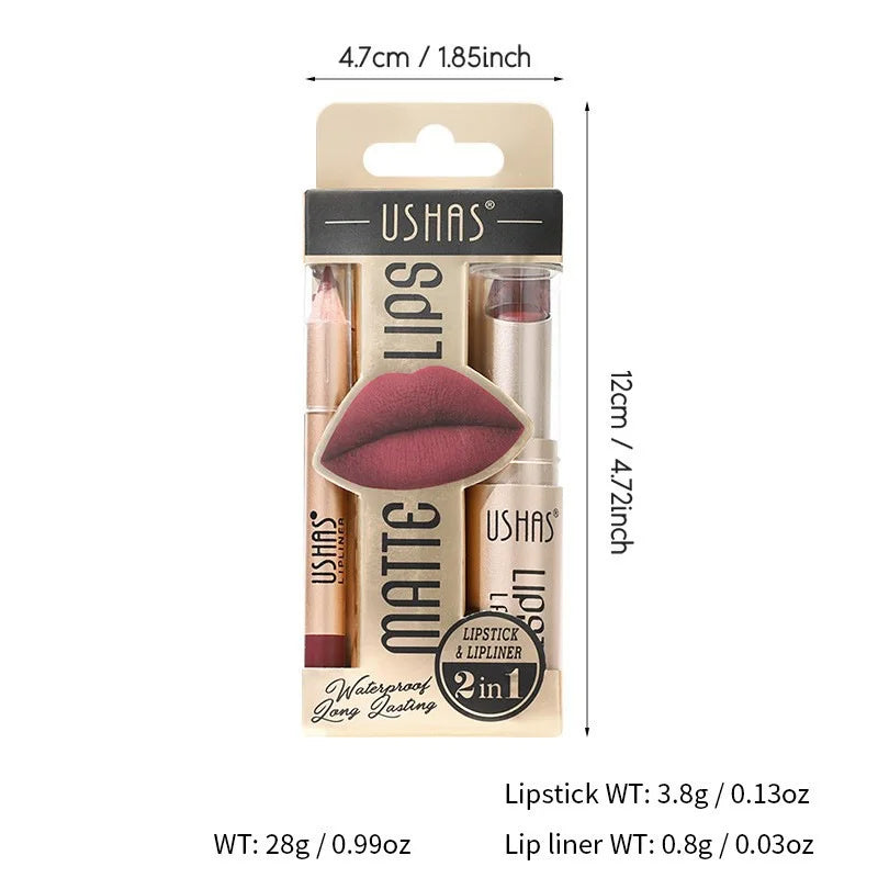 USHAS 12 Color Lip Liner + Lipstick Set Easy Coloring - LIPOXI