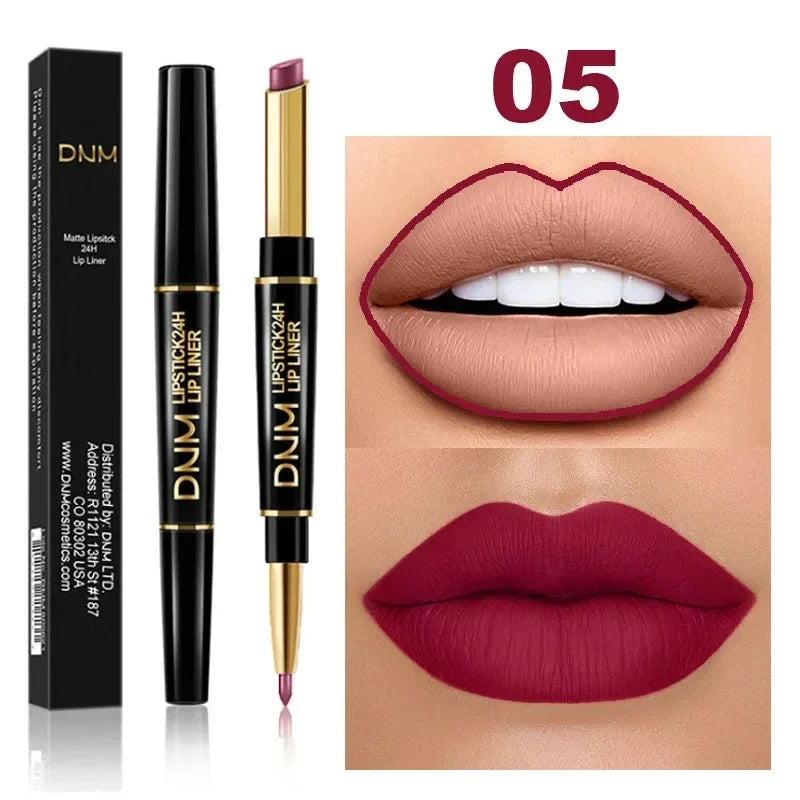 2 In 1 Matte Lipstick Pencil Double Ended Lip Liner Pen - LIPOXI