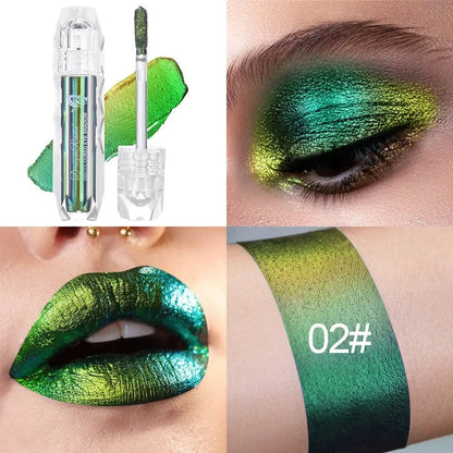 Navy Green Holographic Glitter Eye Shadow & Lip Gloss Stick - LIPOXI