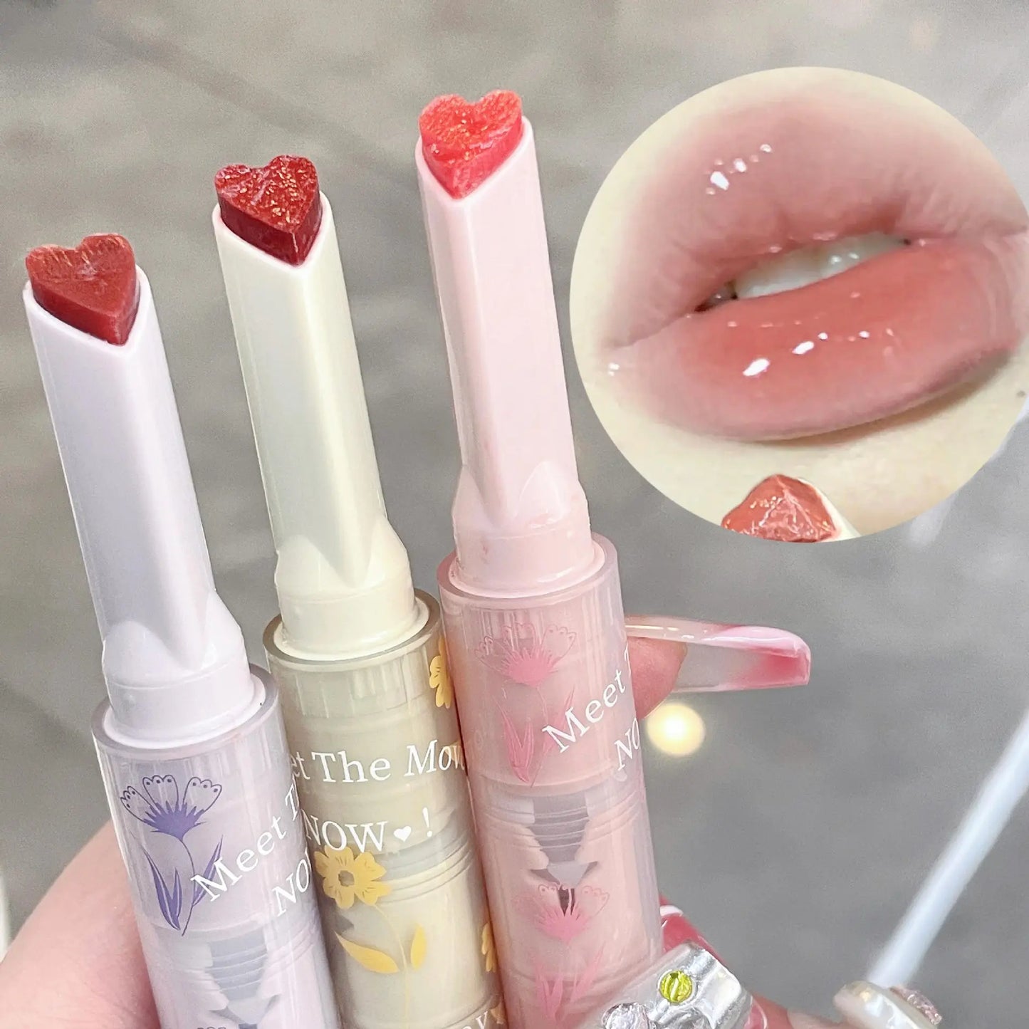 Water-Light Lip Glaze Mirror Glitter Lip Tint Love Heart Shape - LIPOXI