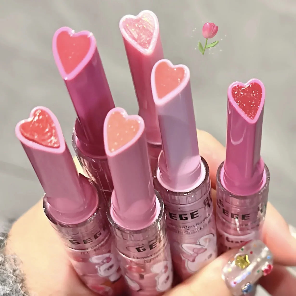 Heart Shape Lip Glaze Glitter Pink Mirror Lip Tint Makeup - LIPOXI