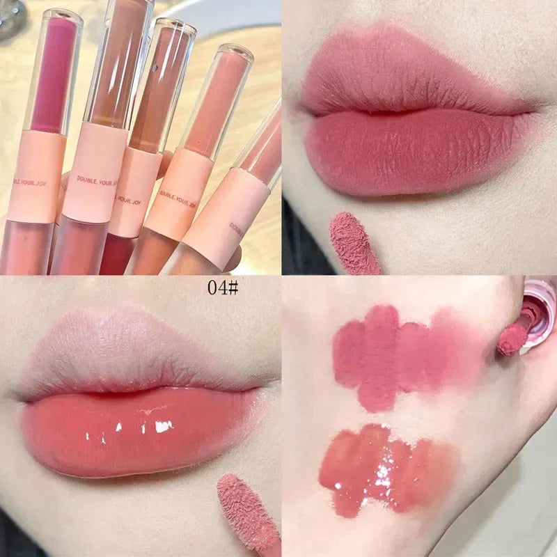 1PC Double Head Waterproof Lip Gloss Matte Velvet Lipgloss - LIPOXI