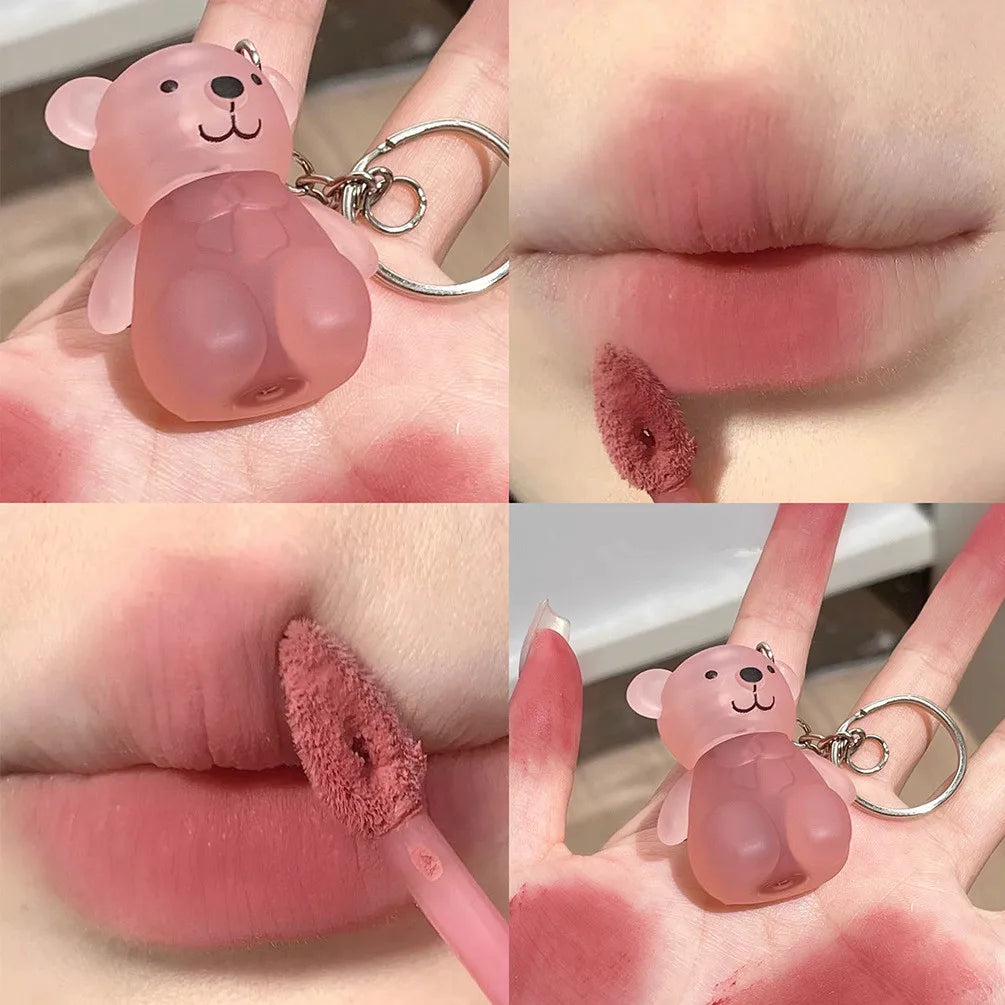 Cute Bear Keychain Lip Gloss Matte Lip Tint Makeup Cosmetics - LIPOXI