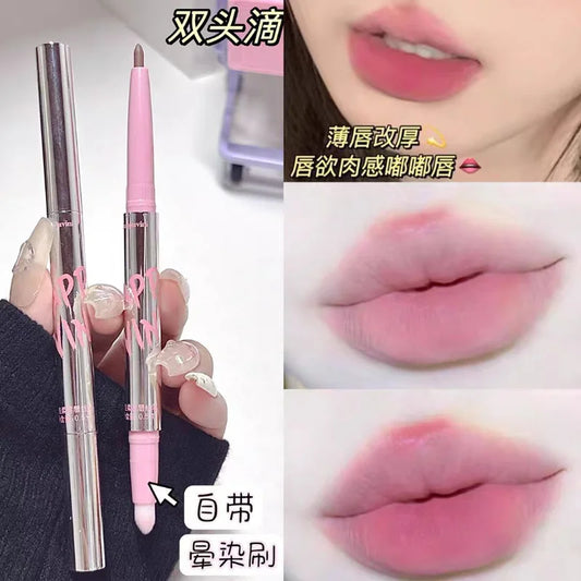 Nude Matte Lip Liner With Lip Brush Korean Natural Pink Velvet Contour - LIPOXI