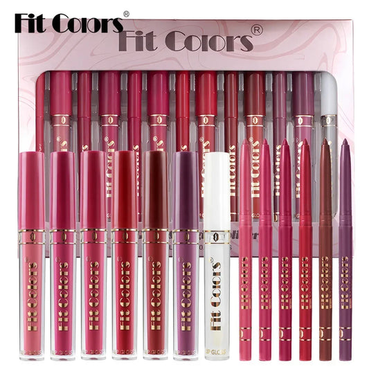 Fit Colors 6+7 Lip Gloss Lip Liner Pencil Case Set - LIPOXI