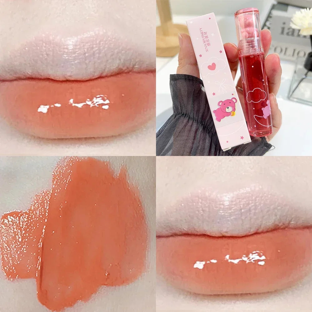 Cute Pink Bear Water Light Lip Gloss Lasting Crystal Shine - LIPOXI