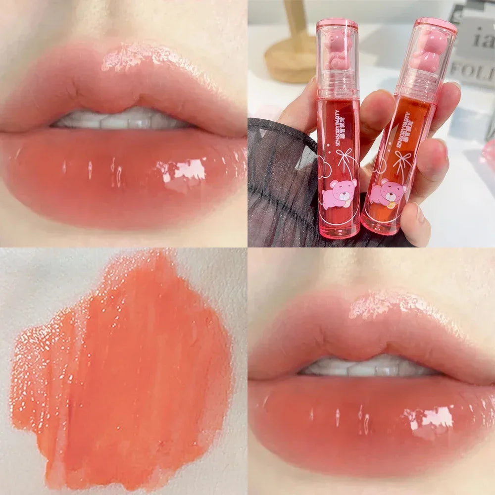 Cute Pink Bear Water Light Lip Gloss Lasting Crystal Shine - LIPOXI