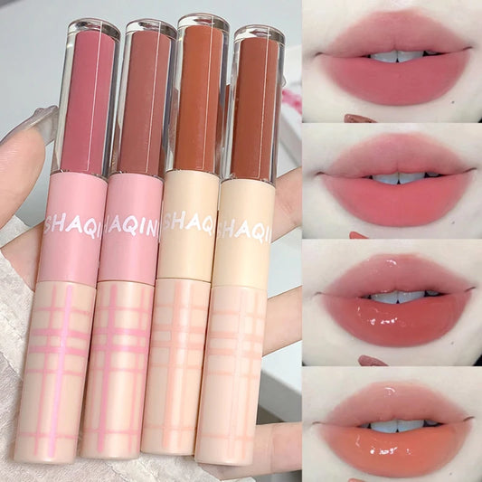 Double Head Lip Gloss Full Gloss Mirror Matte Velvet Lip Mud - LIPOXI