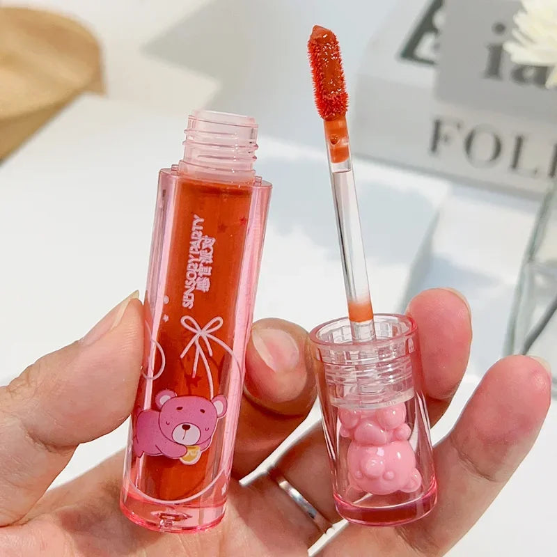 Cute Pink Bear Water Light Lip Gloss Lasting Crystal Shine - LIPOXI