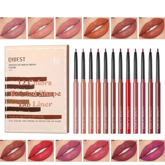 Cosmetic 12pcs Lip Liner Pencil Set Matte Nude Lip Tint - LIPOXI