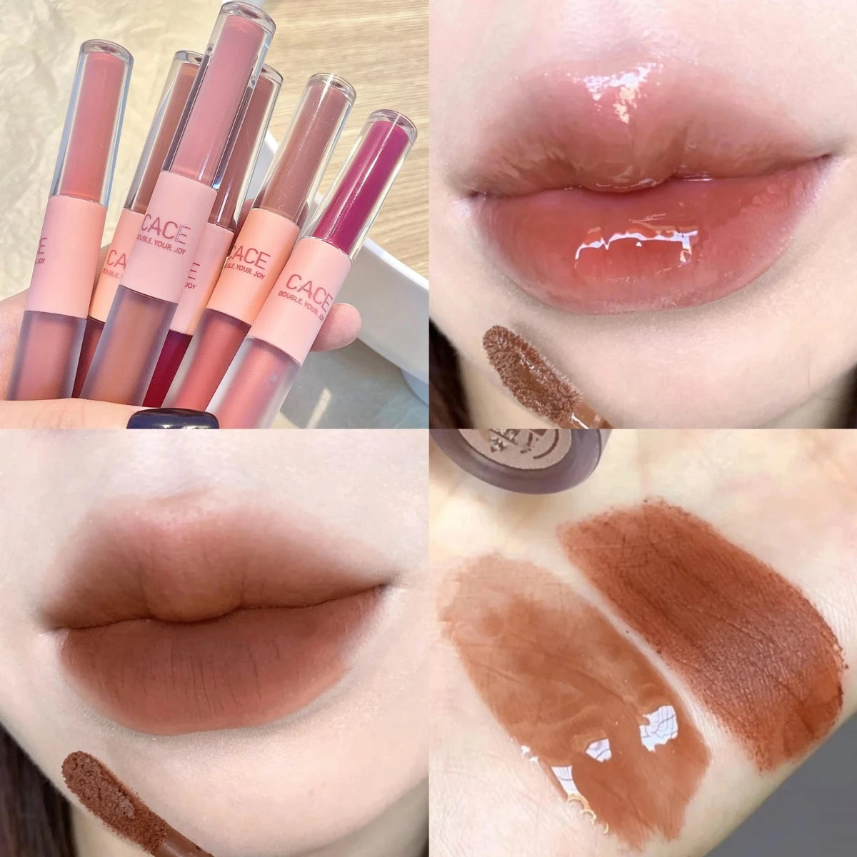 Double Head Lip Gloss Full Gloss Mirror Matte Velvet Lip Mud - LIPOXI