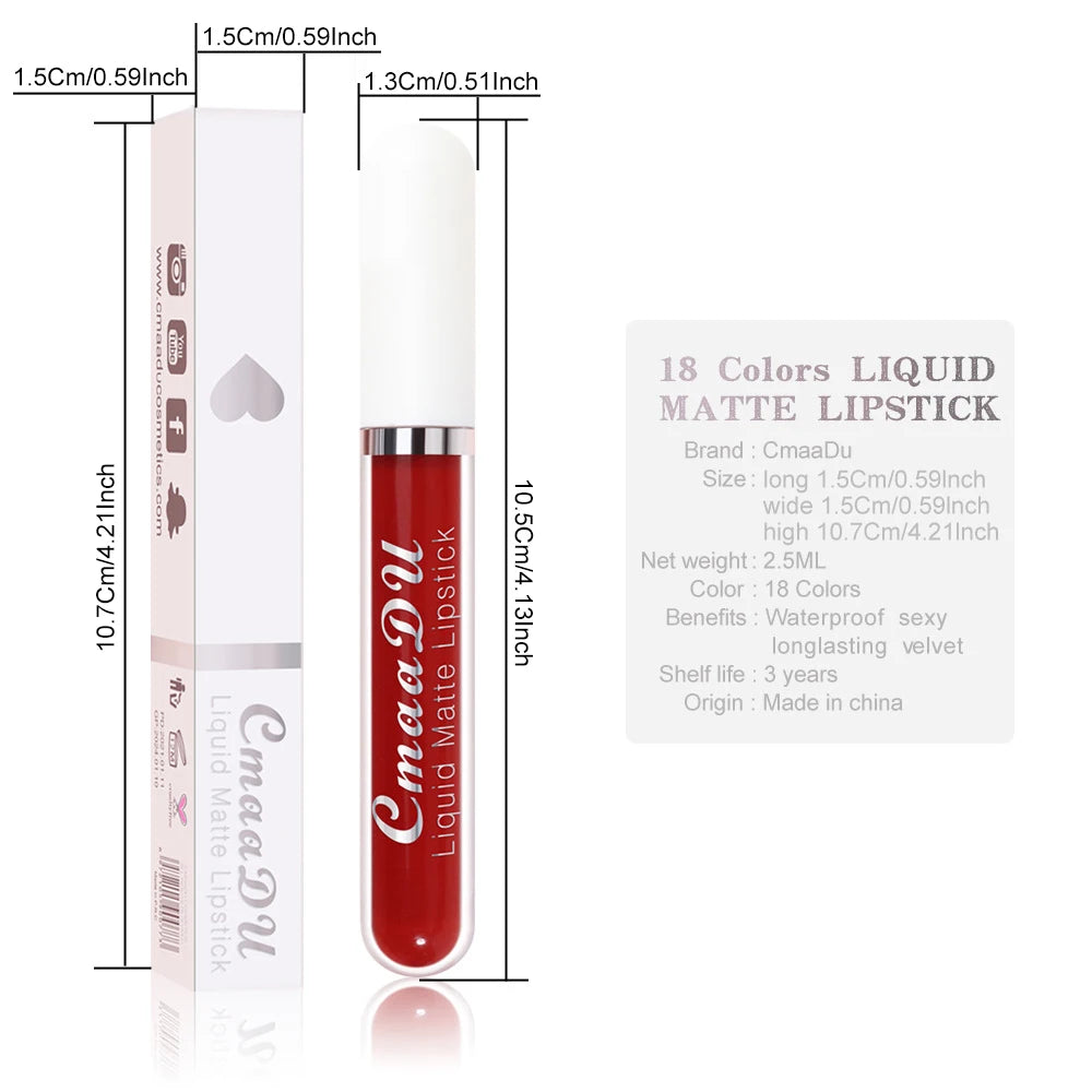 CmaaDu 18 Matte Mist Lip Glaze Long-lasting Lip Gloss - LIPOXI