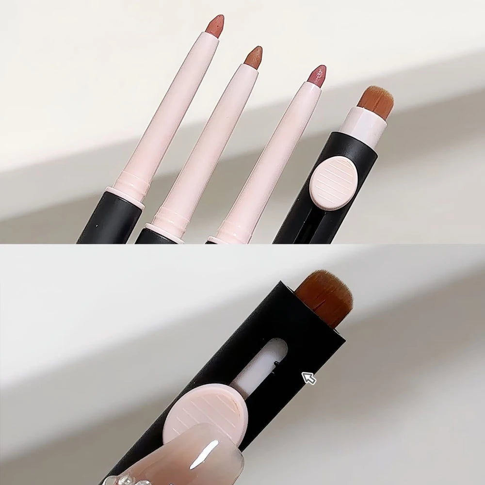 Double Head Lipliner Pencil with Brush Long Lasting Nude Makeup - LIPOXI