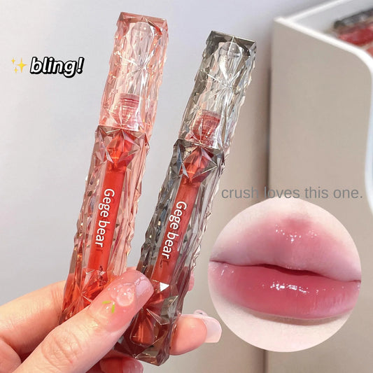 Gegebear Crystal Transparent Drilling Mirror Lip Glaze Long Lasting - LIPOXI